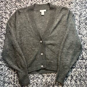 H&M Classic Neutral Gray V-Neck Button Cardigan Sweater Women’s Medium